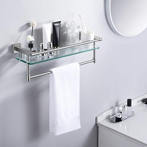 KES Bathroom Glass Shelf with Towel Bar and Rail 19.6 Inch x 5.9 Inch