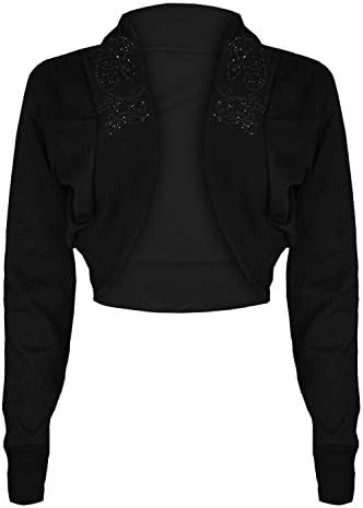 Oops Outlet Women's Diamantes Studded Cotton Bolero Cardigan Shrug Cropped Top