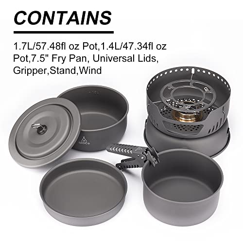 ALOCS Camping Cookware Set, 11 Piece Lightweight Camping Pots and Pans