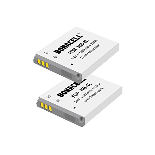 Bonacell 2 Pack 1200mAh Replacement NB-4L Battery for Canon PowerShot ELPH 100/300/310 HS, SD1000/1100 IS/1400 IS, SD200, SD30/300, SD40/400/430/450, SD600/630, SD940 IS/960 IS, TX1