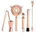 Oggi 6 Piece Stainless Steel Bartender Accessories Set-Includes Stir-Stick, Muddler, Peeler, Double Jigger, Ice Strainer and Tongs, Copper