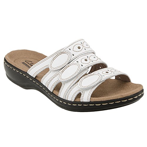 Clarks Women's Leisa Cacti Slide Sandal, White Leather, 7 W US