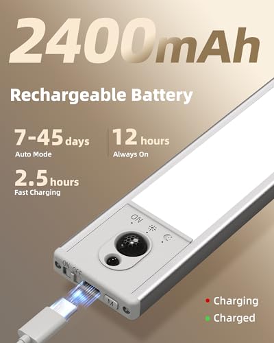EZVALO 5-Pack Under Cabinet Lighting, 2400mAh Motion Sensor Light, Closet Lights Wireless, Dimmable, Timer, Magnetic, with Remote Control for Kitchen, Pantry, Stairs