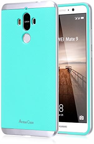 Huawei Mate 9 Case, Ambercase Drop Protection Slim Flexible TPU Case Cover with PC Bumper, Shock Absorption Anti-Slip/Scratch Grip Case for Huawei Mate 9-Mint Green &amp; Silver