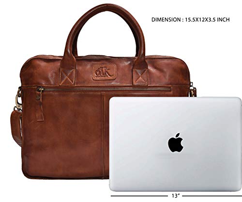 Leather Messenger bag for men 15" Laptop Satchel Shoulder Bag for Men and Women (Dark Tan Wash) - Thumbnail 3