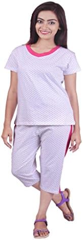 Nightwear Set with Capri Pant & T-Shirt- Combo-5-S