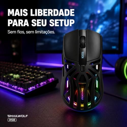 Mouse Gamer Sem Fio RS8 RGB Bluetooth 2.4G Recarregável 10000 DPI Design Ergonômico 6 Botões Para PC Notebook