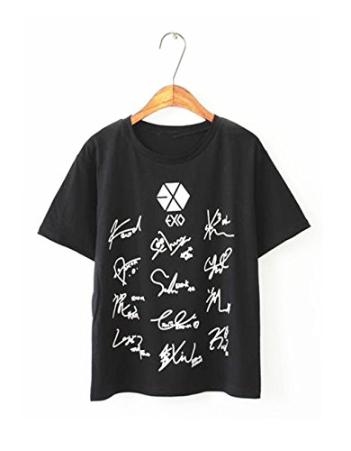 Fanstown EXO kpop overdose signature shirt EXO-K EXO-M with EXO gift super cool (Black, L)