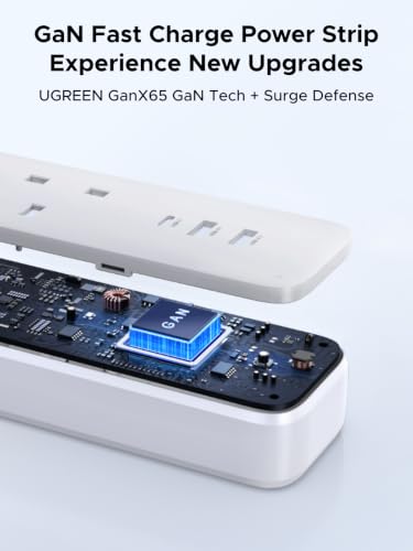 UGREEN GaN 6-in-1 Surge Protector Power Strip with PD30W USB-C (2A1C), Overload/Short-Circuit/Overheat Protection Extension Cord with 3 AC Outlet, UK Plugs with 2M Lead for Home Office Travel, etc