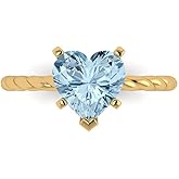 Clara Pucci 2 cttw Aquamarine 14K Yellow Gold Solitaire Ring for Women - Cocktail Statement Fashion Jewelry Gift (8.0mm, Heart Cut)