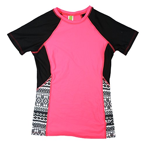 Next by Athena Color Block Printed Rash Guard Swimwear Top (Large, Black)