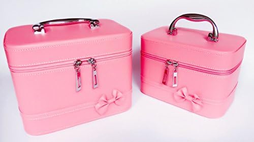 2 Bags/set Makeup Case Cute cosmetic bag Storage Bags Travel Makeup Bag Storage Box With Mirror (Pink)