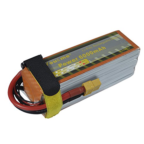 Youme 6s 22.2v Lipo Battery Pack 6000mAh 50-100C XT60 Plug Connector for DJI Airplane Drone EDF RC Car Boat Align 700L 7.2 Yak 54 T-REX Mikado Logo(6.10 x 1.9 x 2.20 in,1.9lb )