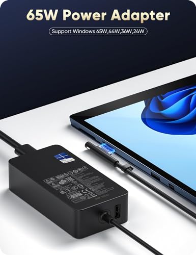 Surface Pro Charger, 65W Surface Charger for Microsoft Surface Pro 3/4/5/6/7/7+/8/9/10/11/12, Surface Laptop 1/2/3/4/5/6/7, Surface Go 1/2/3/4
