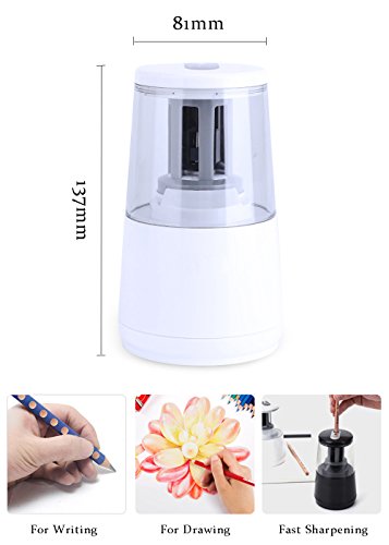 Pencil Sharpener Electric Heavy Duty Battery USB Operated, Helical Steel Blade Sharpen all 6-8mm Pencil, Including Colored Pencils, School Office Supplies for Kids Adult (Electric White) - Thumbnail 2