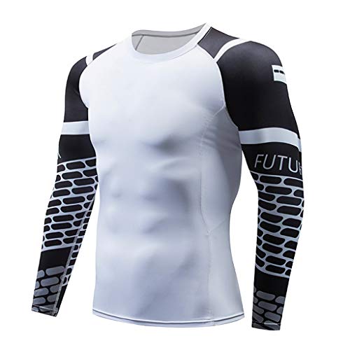 Allywit-Mens Compression Shirt Long Sleeve Undershirts Baselayer Sports Shirt Stand up Thermal Tops White - Thumbnail 5