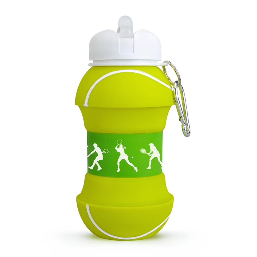 YverLand Collapsible Water Bottle for Boys and Girls BPA Free Kids Camping Canteen Personalized with Your Sport Compact Water Ball Original Gift (Tenis)