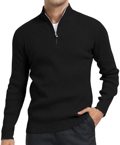 Gafeng Mens Mock Neck Pullover Sweater Casual Slim Fit Cable Knit