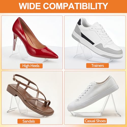 iplusmile 2 pcs Clear Acrylic Shoe Display Stand: Shoe Display Support Rack Holder for Retail Store, Home Wardrobe-Sandal, High Heel, Trainers | Shoe Display Support Rack Holder for Retail Store, Home Wardrobe-Sandal, High Heel, Trainers