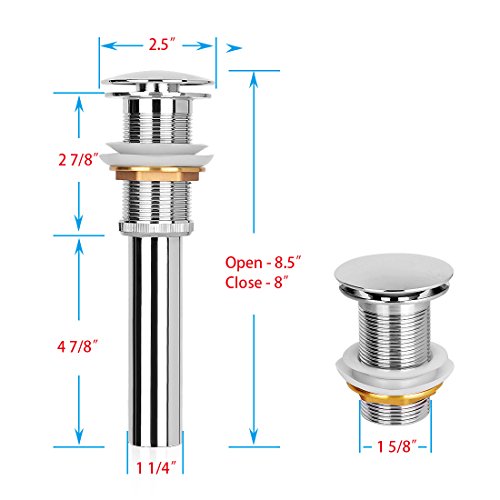 RUNMADE Bathroom Faucet Vessel Vanity Sink Pop Up Drain Stopper without Overflow, Polished Chrome