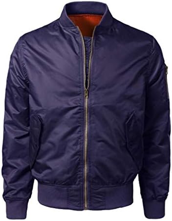 Forthery Men's Lightweight Slim Zipper Bomber Jacket Zipper Outwear (XXL, Purple)