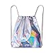 Mily Silver Holographic Laser Leather Drawstring Backpack Travel Casual Daypack
