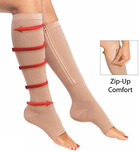 Zip Up Compression Socks for Women Support Stocking for Women Open Toe Knee Length Leg Compression Socks with Zippers