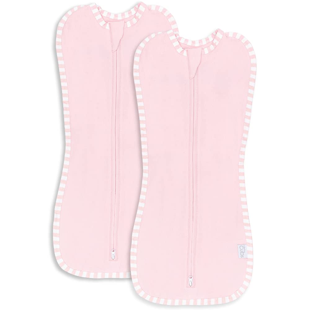 Comfy Cubs Swaddle Blanket Baby Girl Boy Easy Zipper Wrap 2 Pack Newborn Infant Sleep Sack (Large 3-6 Months, Pink)