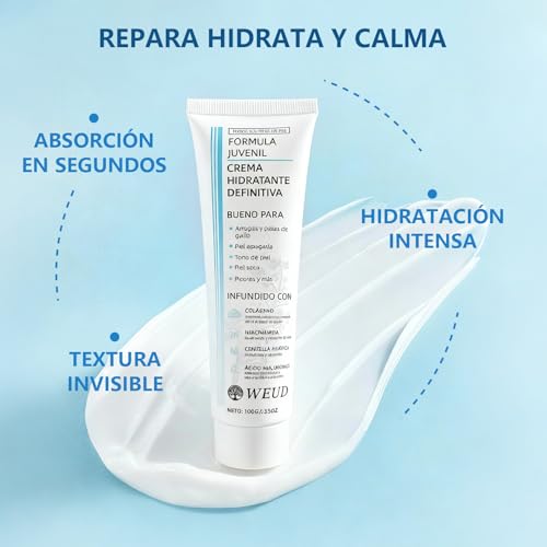 WEUD Crema Coreana Original, Crema Hidratante con Niacinamide, Centella Asiática, Colágeno, Hialuronato de Sodio, 100% Natural, Hipoalergénica, Crema Facial para Todo Tipo de Piel (200g/7.06oz)