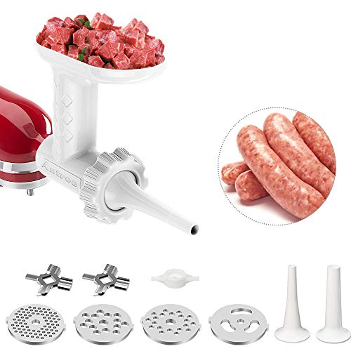 Antree Meat Grinder Attachment fits for KitchenAid Stand Mixer Food Grinder Meat Mincer with 4 Grind Plates 2 Grind Blades 2 Sausage Filler Tubes and 1 Cleaning Brush for KitchenAid Mixers