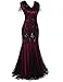PrettyGuide Women 1920s Ball Gown Bead Sequin Art Deco Mermaid Evening Dress Short Sleeve S Burgundy