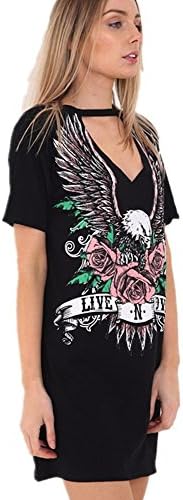 OMONSIM Women's Punk Rock Dress Short Sleeve Print Dress Punk T Shirt Dress