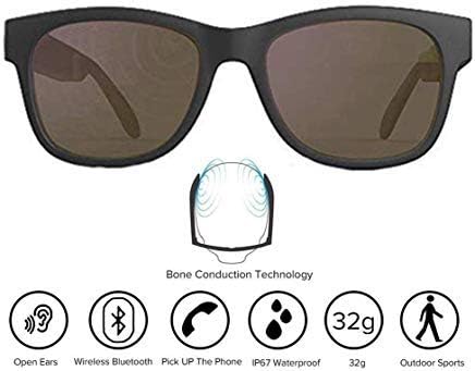 Bone Conduction Sunglasses 4.1 Wireless Bluetooth Headset Stereo Headphones Polarized Sunglasses Accepted Compatible with Smart Phone iPhone HTC LG Samsung Android Windows (Grey)