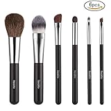 Kitdine Makeup brushes,Wooden Handle Professional Goat hair Pony Hair makeup brush set,Portable cosmetic brush,Make Up brush kit,6 pcs (Black)