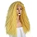 Anogol Hair Cap+High Density Pre Plucked Natural Hairline Wigs Yaki Lace Front Wig Long Kinky Curly Golden Color Yellow Lace Front Wig Synthetic Hair For Women