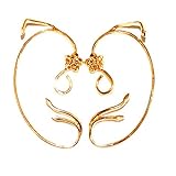 Womens Girls Gold Plated Belle Beauty and the Beast Enchanted Rose Floral Ear cuffs Earrings Jewelry Cosplay Party (Gold)