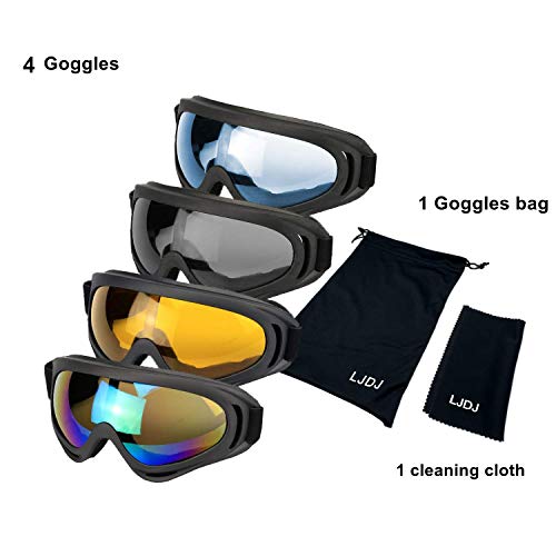 LJDJ Ski Goggles, Pack of 4 - Snowboard Adjustable UV 400 Protective Motorcycle Goggles Outdoor Sports Tactical Glasses Dust-Proof Combat Military Sunglasses for Kids, Boys, Girls, Youth, Men, Women - Thumbnail 5