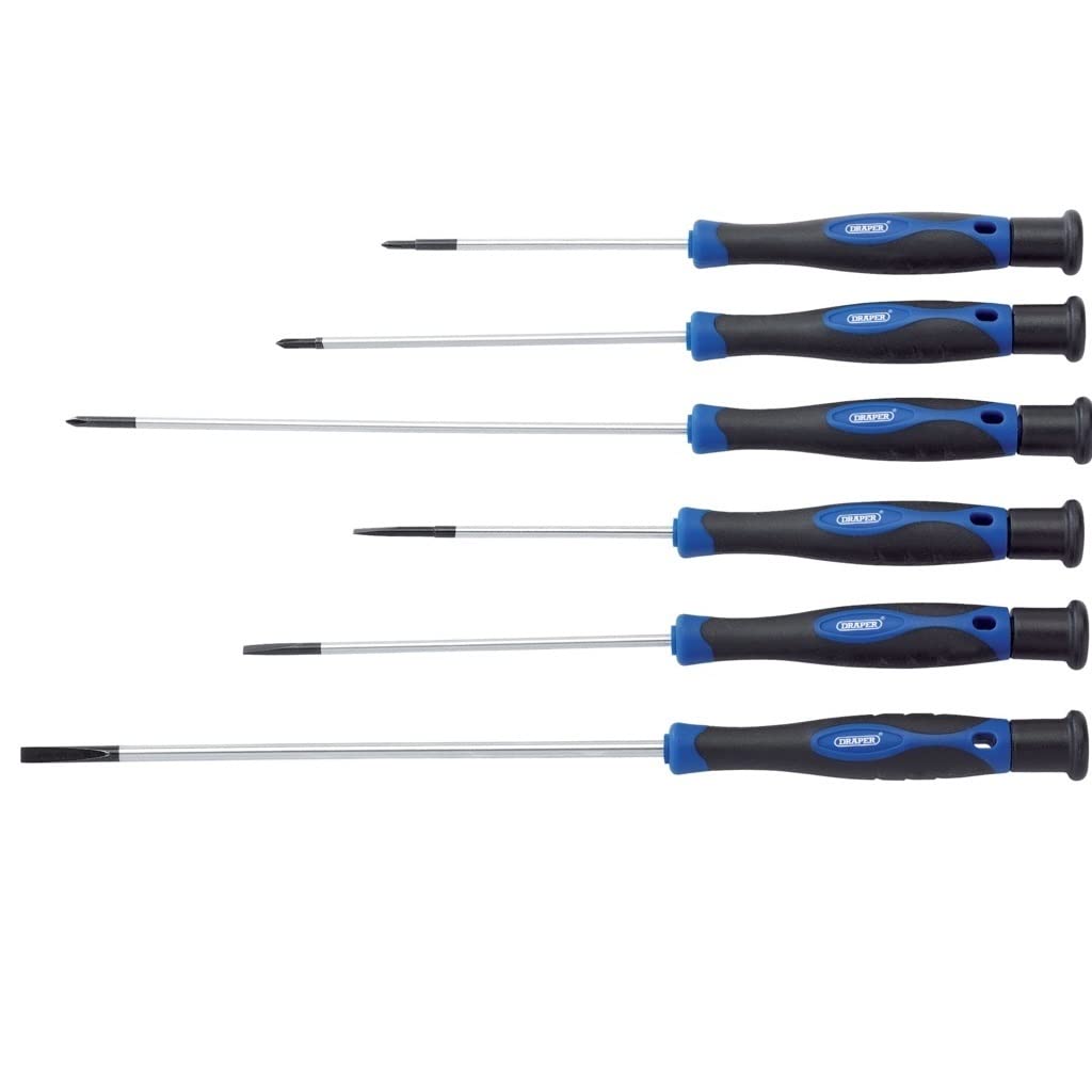 Draper Extra Long Precision Screwdriver Set (6 Piece) | Professional Hand Tools | Chrome Vanadium Tips | Soft Grip Handle | 28119