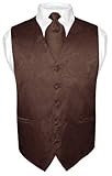 Men's Paisley Design Dress Vest NeckTie BROWN Neck Tie Set for Suit or Tuxedo