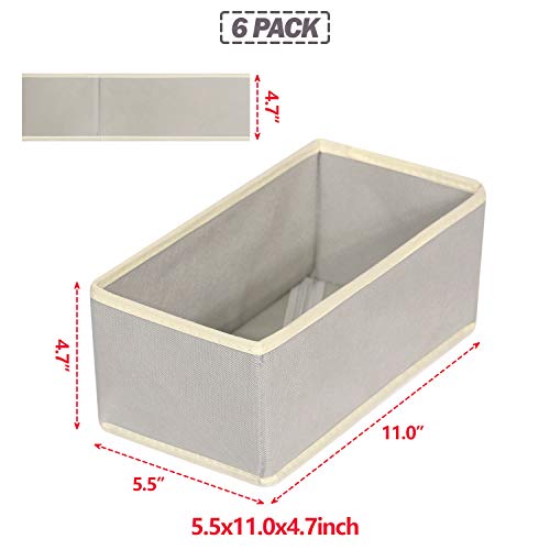 DIOMMELL Foldable Cloth Storage Box Closet Dresser Drawer Organizer Fabric Baskets Bins Containers Divider for Clothes Underwear Bras Socks Lingerie Clothing,Set of 6 Grey 060