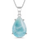 Beaux Bijoux Natural Larimar Gemstone Pear-Shaped Design Pendant 18” Necklace | Sterling Silver Jewelry for Women or Teens
