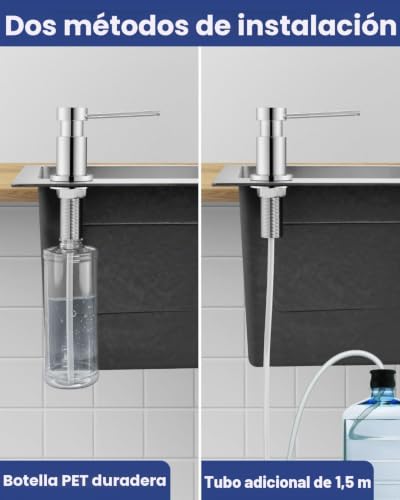Sofetiy Undercounter Kitchen Soap Dispenser, Durable Kitchen Soap Dispenser with Stainless Steel Nuts 304 (without Plastic), 300 ml Bottle and 1.25 m Extension Silicone Tube, Chrome