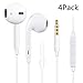 Woitech 4PACK Headphones Premium Quality Earphones Earbuds with Mic & Remote Control Fully Compatible with iPhone6, 6s, 6 Plus, 6s Plus, iPhone 5s 5c 5, SE,iPad /iPod (White)