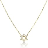 Alef Bet by Paula - Star of David Necklace, Petite Yellow Gold Jewish Jewelry for Women, Handmade Bat Mitzvah gift - Adjustable Judaica Jewelry with Pave Cubic Zirconia