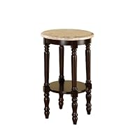 Furniture of America Meredith Table, Round Stand with Genuine Marble Top, Dark Cherry Finish