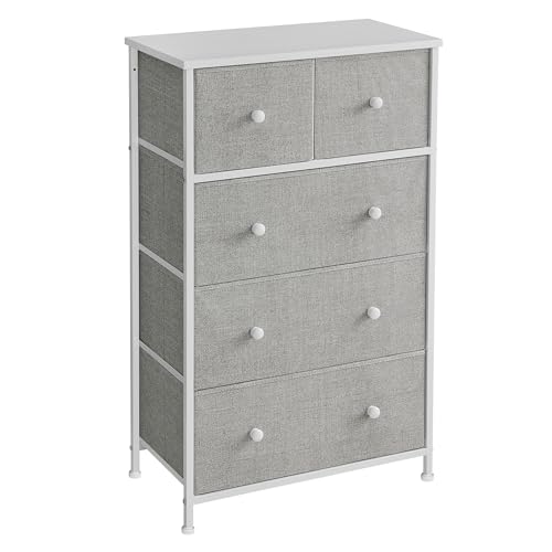 SONGMICS Drawer Dresser, Storage Dresser Tower with 5 Fabric Drawers, Organizer Unit, for Living Room, Hallway, Grey BELLAH Collection LTS514GD01
