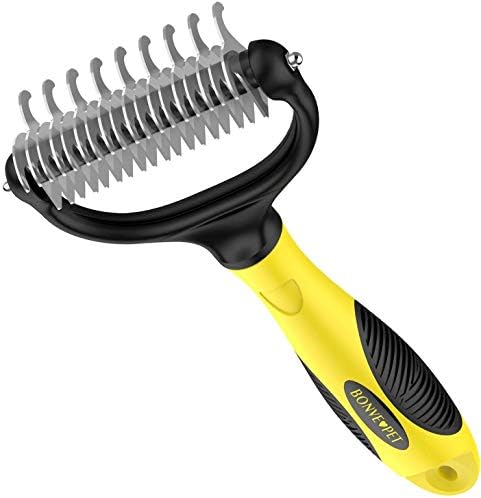 Bonve Pet Deshedding Dematting Rake Brush Comb for Grooming Medium Long Haired Dog Cat Golden Retriever Husky German Shepherd Shedding Matted Undercoat Detangler Remover Tool