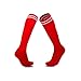 Luwint Striped Soccer Socks, Cushion Long Sports Socks Over-The-Calf Athletic Socks for Kids Youth Adults (M, Red)