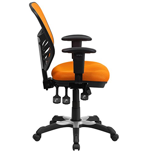 Flash Furniture Mid-Back Orange Mesh Multifunction Executive Swivel Chair with Adjustable Arms