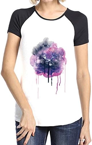 Crossing Womens Plant Flower Art Inkjet Style Effect T-Shirt for Women S black